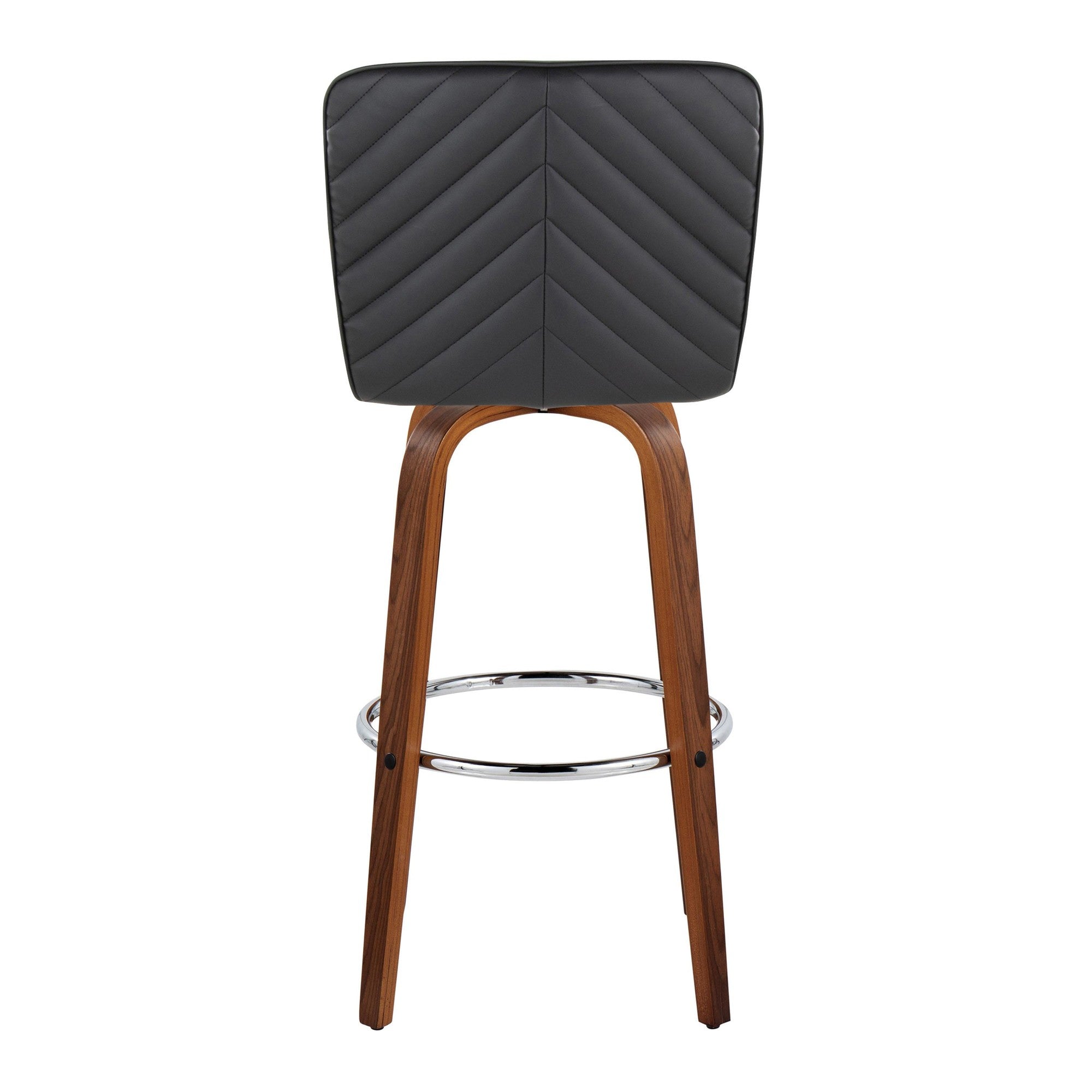 Henry 30" Fixed-Height Barstool - Set of 2 - Walnut Wood, Black PU, Chrome Metal