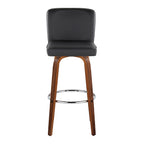 Henry 30" Fixed-Height Barstool - Set of 2 - Walnut Wood, Black PU, Chrome Metal
