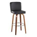 Henry 30" Fixed-Height Barstool - Set of 2 - Walnut Wood, Black PU, Chrome Metal