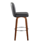 Henry 30" Fixed-Height Barstool - Set of 2 - Walnut Wood, Black PU, Chrome Metal