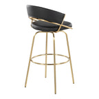 Jie 30" Fixed-Height Barstool - Set of 2 - Gold Metal, Gold Metal, Black PU