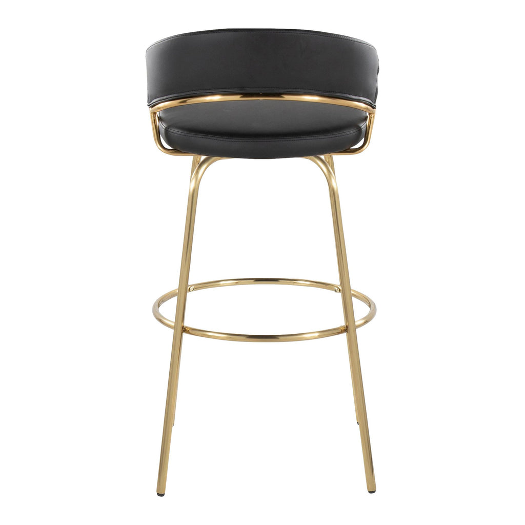 Jie 30" Fixed-Height Barstool - Set of 2 - Gold Metal, Gold Metal, Black PU