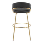 Jie 30" Fixed-Height Barstool - Set of 2 - Gold Metal, Gold Metal, Black PU