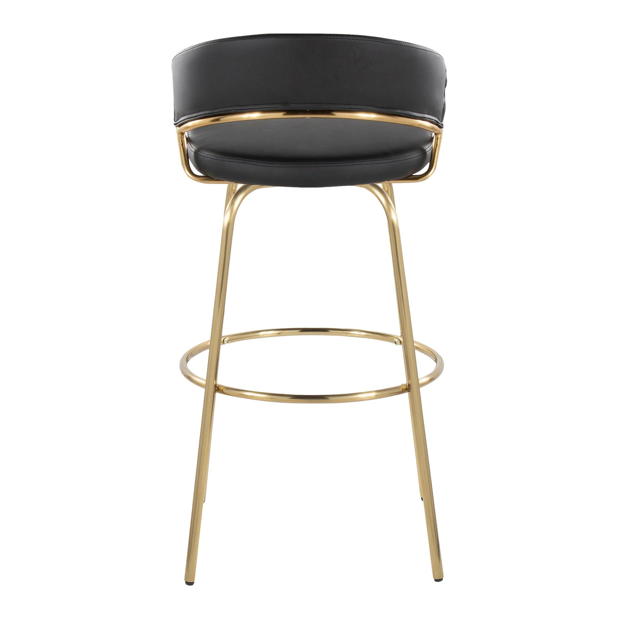 Jie 30" Fixed-Height Barstool - Set of 2 - Gold Metal, Gold Metal, Black PU