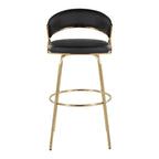 Jie 30" Fixed-Height Barstool - Set of 2 - Gold Metal, Gold Metal, Black PU