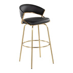 Jie 30" Fixed-Height Barstool - Set of 2 - Gold Metal, Gold Metal, Black PU