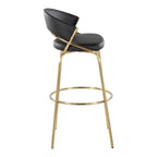 Jie 30" Fixed-Height Barstool - Set of 2 - Gold Metal, Gold Metal, Black PU