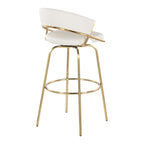 Jie 30" Fixed-Height Barstool - Set of 2 - Gold Metal, Gold Metal, White PU