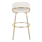 Jie 30" Fixed-Height Barstool - Set of 2 - Gold Metal, Gold Metal, White PU