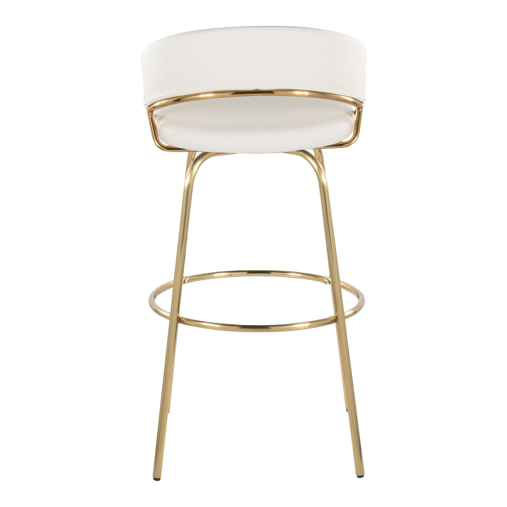 Jie 30" Fixed-Height Barstool - Set of 2 - Gold Metal, Gold Metal, White PU