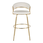 Jie 30" Fixed-Height Barstool - Set of 2 - Gold Metal, Gold Metal, White PU