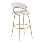 Jie 30" Fixed-Height Barstool - Set of 2 - Gold Metal, Gold Metal, White PU