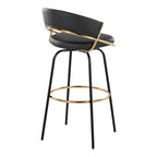 Jie 30" Fixed-Height Barstool - Set of 2 - Black Metal, Gold Metal, Black PU