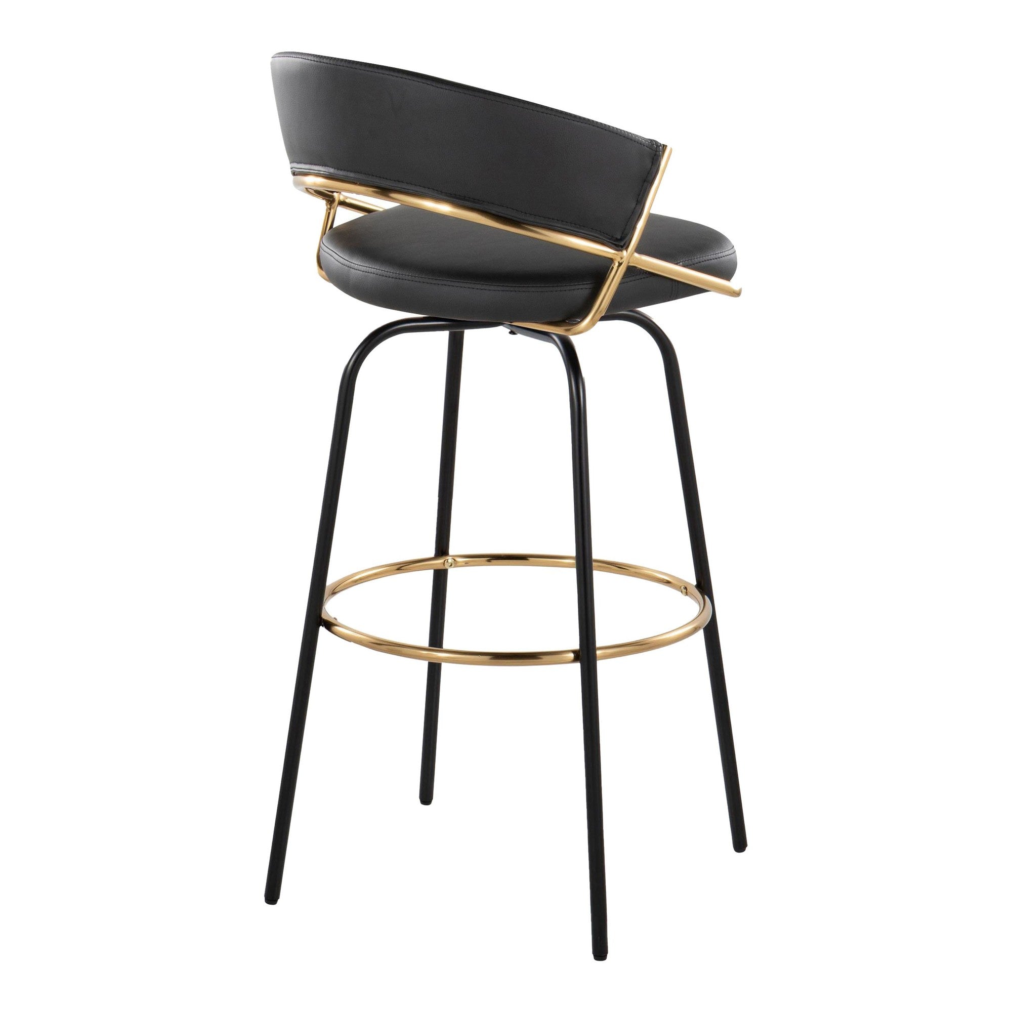 Jie 30" Fixed-Height Barstool - Set of 2 - Black Metal, Gold Metal, Black PU
