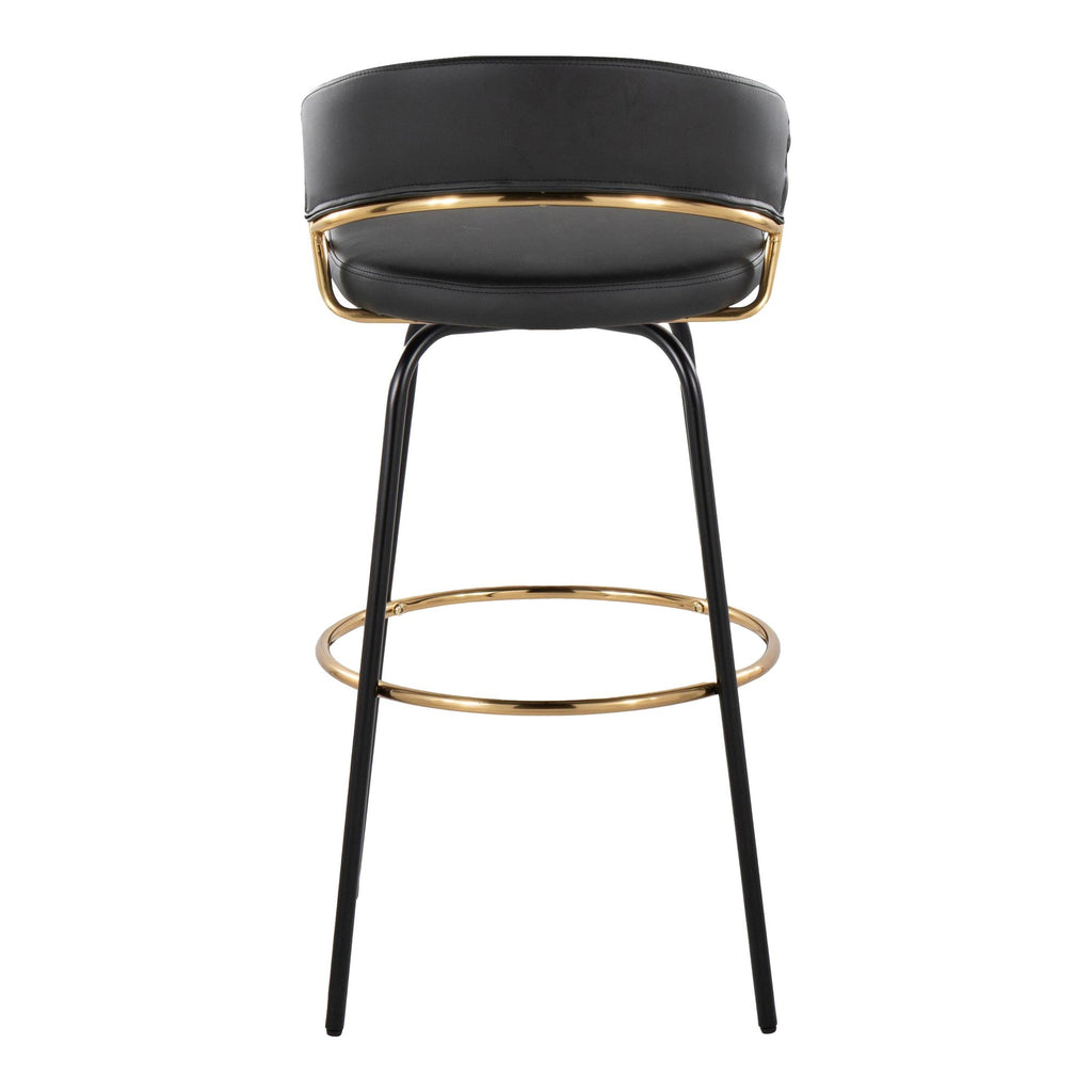 Jie 30" Fixed-Height Barstool - Set of 2 - Black Metal, Gold Metal, Black PU