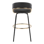 Jie 30" Fixed-Height Barstool - Set of 2 - Black Metal, Gold Metal, Black PU