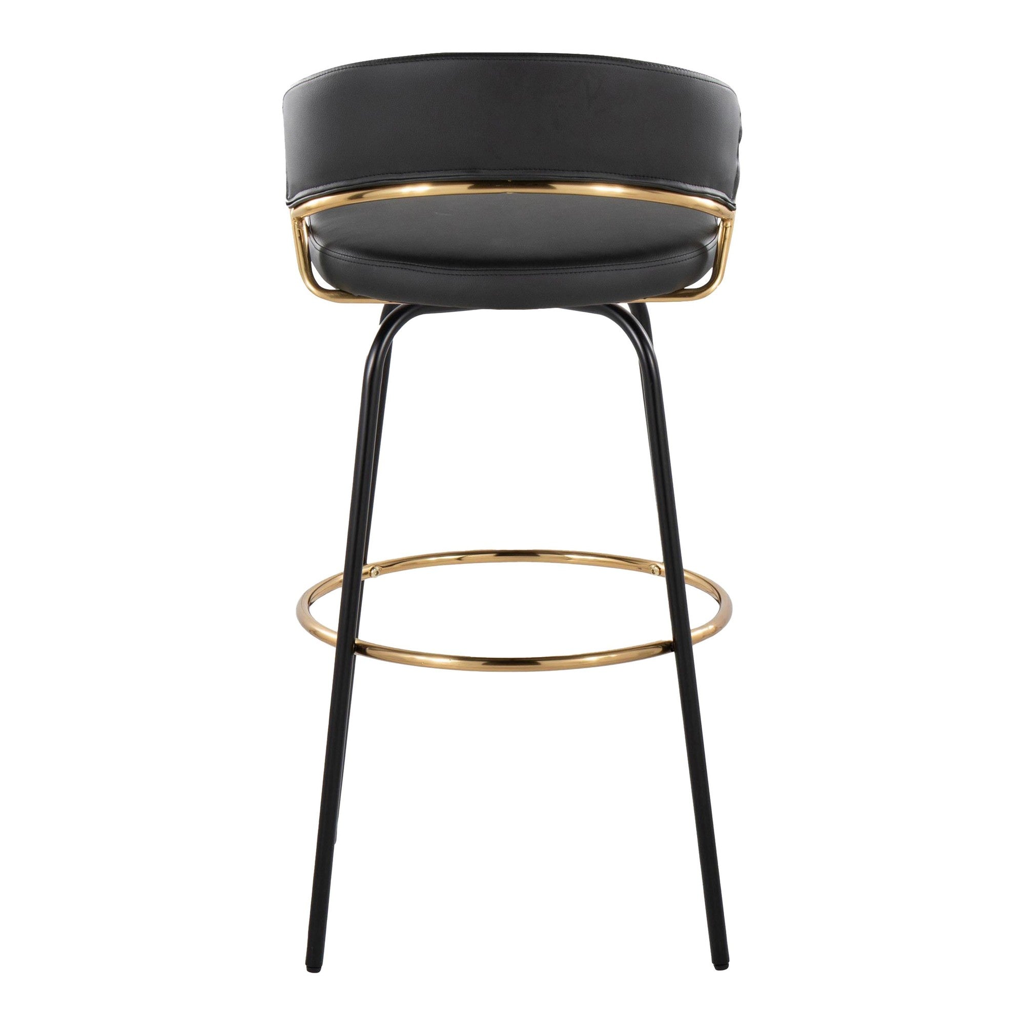 Jie 30" Fixed-Height Barstool - Set of 2 - Black Metal, Gold Metal, Black PU