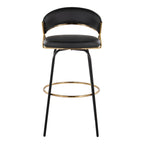 Jie 30" Fixed-Height Barstool - Set of 2 - Black Metal, Gold Metal, Black PU