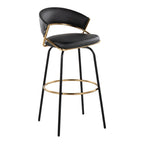 Jie 30" Fixed-Height Barstool - Set of 2 - Black Metal, Gold Metal, Black PU