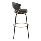 Jie 30" Fixed-Height Barstool - Set of 2 - Black Metal, Gold Metal, Black PU