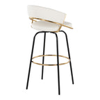 Jie 30" Fixed-Height Barstool - Set of 2 - Black Metal, Gold Metal, White PU