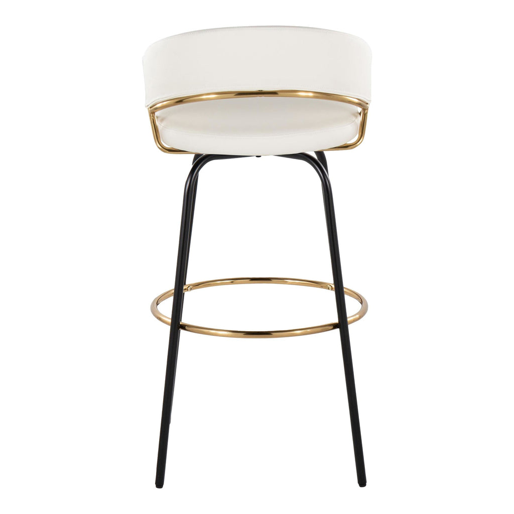 Jie 30" Fixed-Height Barstool - Set of 2 - Black Metal, Gold Metal, White PU