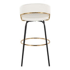 Jie 30" Fixed-Height Barstool - Set of 2 - Black Metal, Gold Metal, White PU