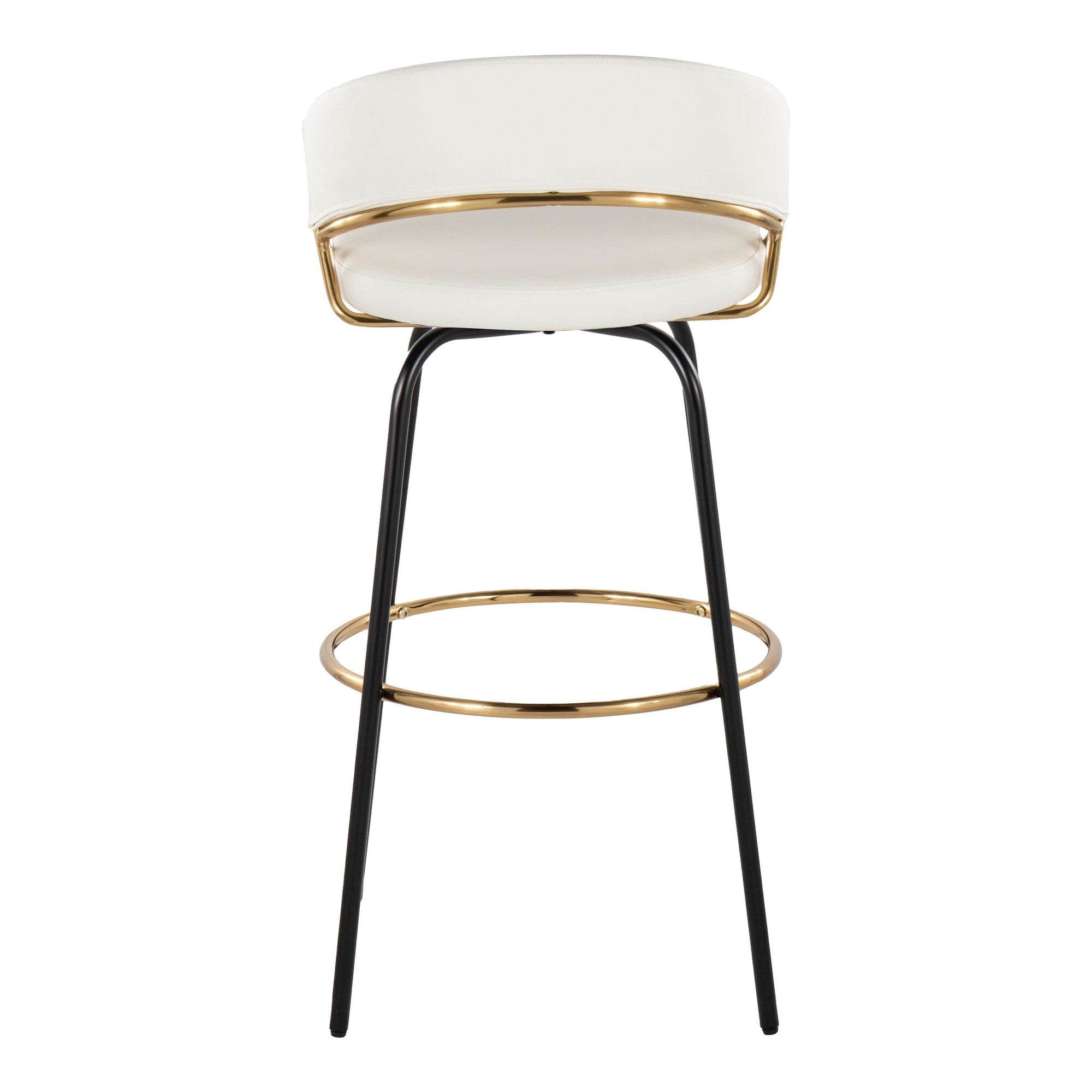 Jie 30" Fixed-Height Barstool - Set of 2 - Black Metal, Gold Metal, White PU