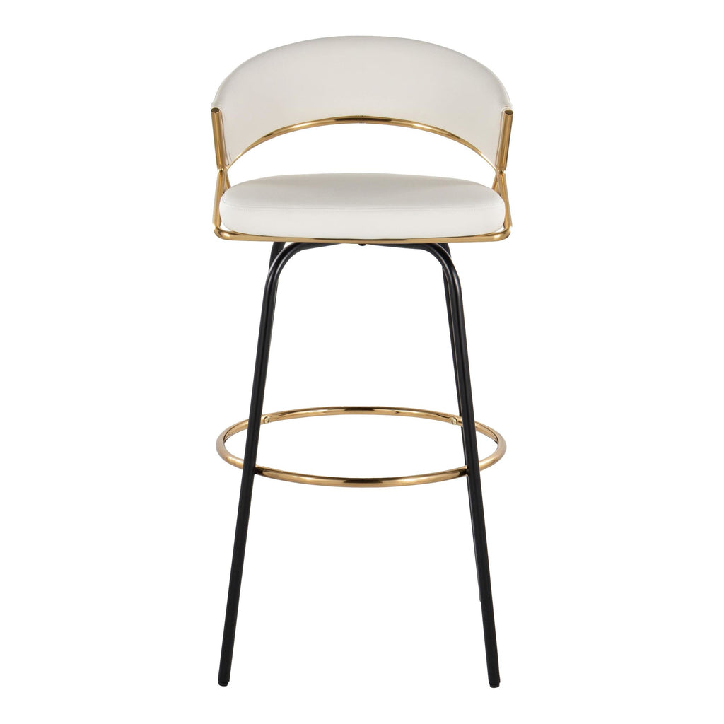 Jie 30" Fixed-Height Barstool - Set of 2 - Black Metal, Gold Metal, White PU