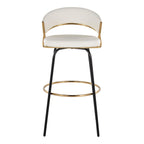Jie 30" Fixed-Height Barstool - Set of 2 - Black Metal, Gold Metal, White PU