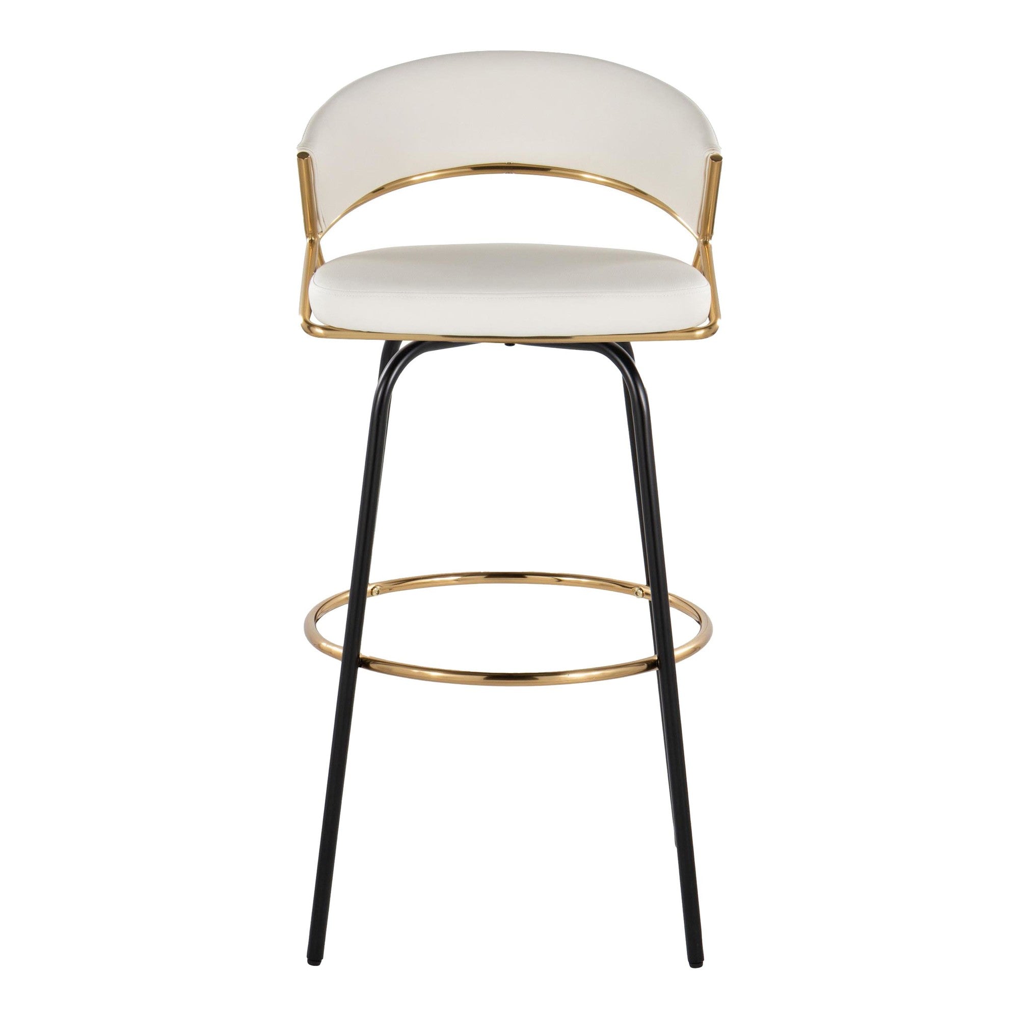 Jie 30" Fixed-Height Barstool - Set of 2 - Black Metal, Gold Metal, White PU