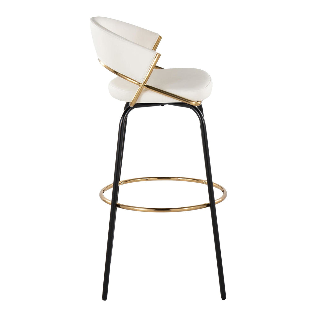 Jie 30" Fixed-Height Barstool - Set of 2 - Black Metal, Gold Metal, White PU