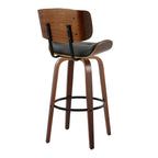 Lombardi 30" Fixed-Height Barstool - Set of 2 - Walnut Wood, Black Metal, Black PU