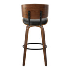 Lombardi 30" Fixed-Height Barstool - Set of 2 - Walnut Wood, Black Metal, Black PU