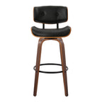 Lombardi 30" Fixed-Height Barstool - Set of 2 - Walnut Wood, Black Metal, Black PU