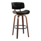 Lombardi 30" Fixed-Height Barstool - Set of 2 - Walnut Wood, Black Metal, Black PU