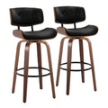 Lombardi 30" Fixed-Height Barstool - Set of 2 - Walnut Wood, Black Metal, Black PU