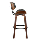 Lombardi 30" Fixed-Height Barstool - Set of 2 - Walnut Wood, Black Metal, Black PU