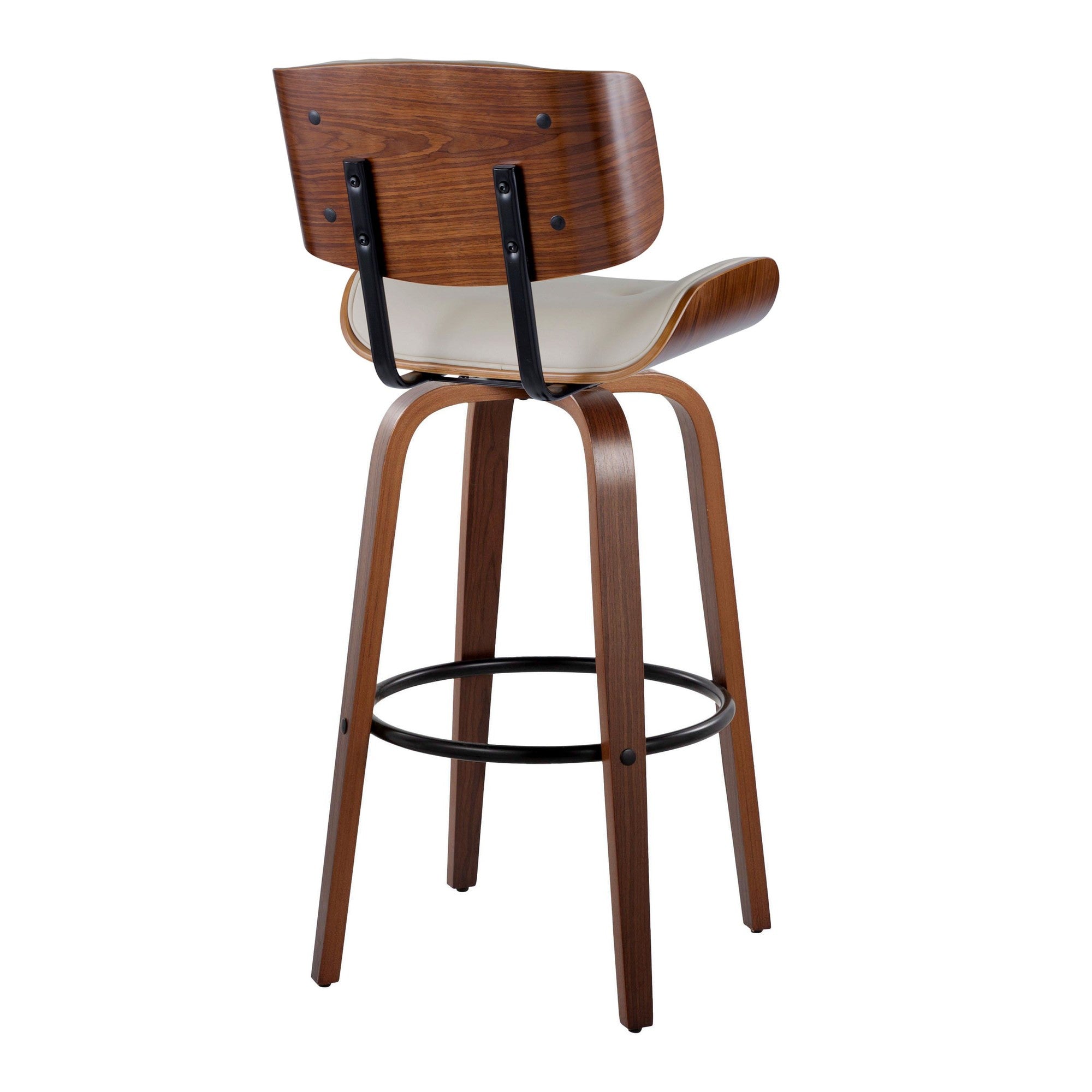 Lombardi 30" Fixed-Height Barstool - Set of 2 - Walnut Wood, Black Metal, Cream PU