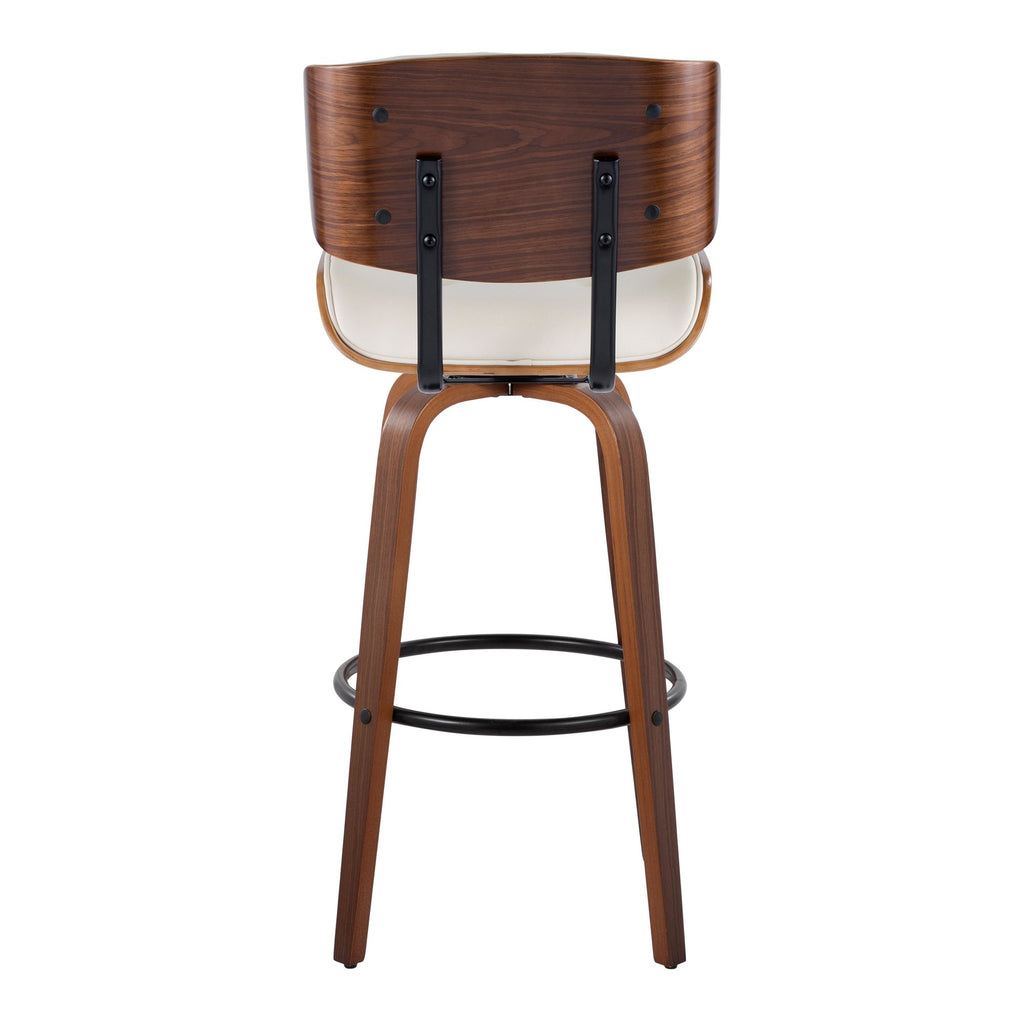 Lombardi 30" Fixed-Height Barstool - Set of 2 - Walnut Wood, Black Metal, Cream PU