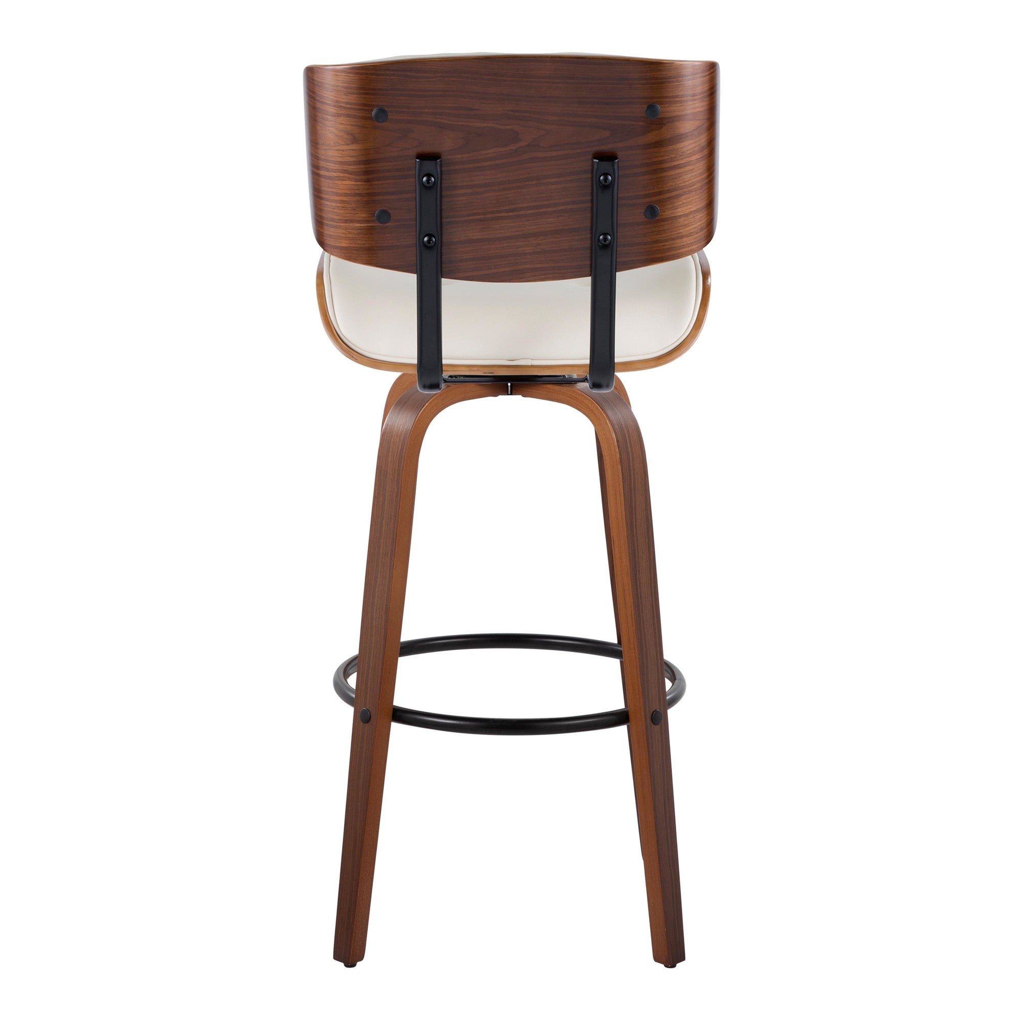 Lombardi 30" Fixed-Height Barstool - Set of 2 - Walnut Wood, Black Metal, Cream PU