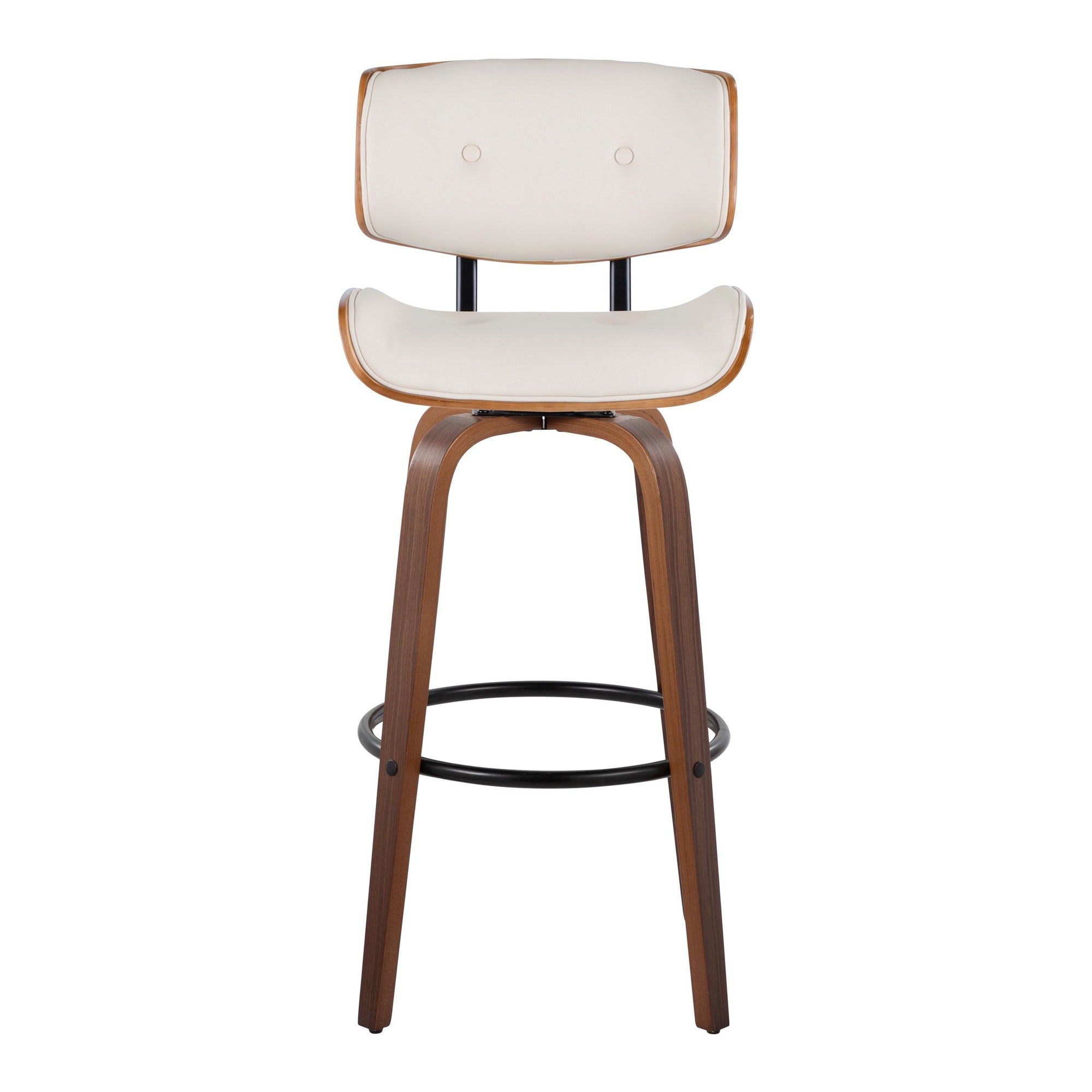 Lombardi 30" Fixed-Height Barstool - Set of 2 - Walnut Wood, Black Metal, Cream PU