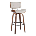 Lombardi 30" Fixed-Height Barstool - Set of 2 - Walnut Wood, Black Metal, Cream PU