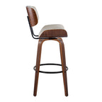 Lombardi 30" Fixed-Height Barstool - Set of 2 - Walnut Wood, Black Metal, Cream PU