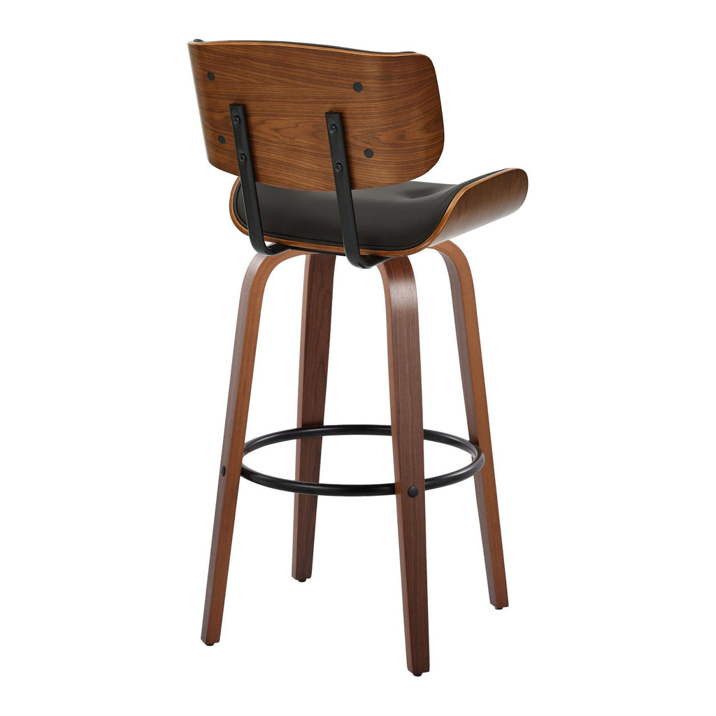Lombardi 30" Fixed-Height Barstool - Set of 2 - Walnut Wood, Espresso PU, Black Metal