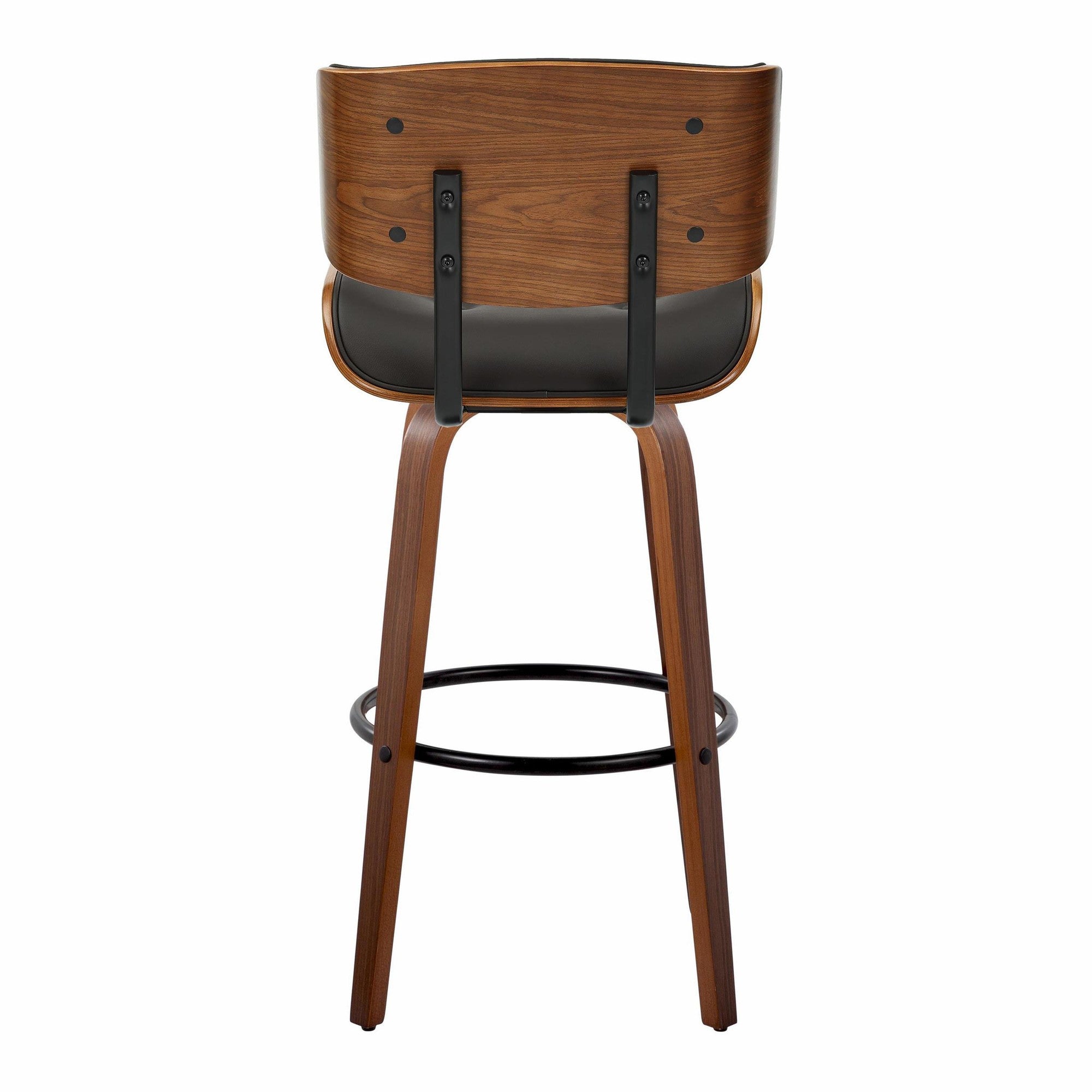 Lombardi 30" Fixed-Height Barstool - Set of 2 - Walnut Wood, Espresso PU, Black Metal