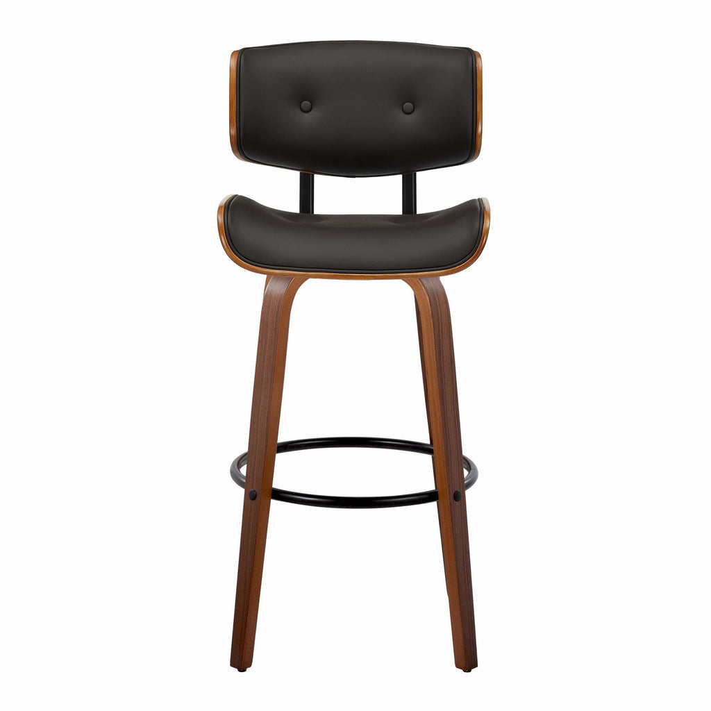 Lombardi 30" Fixed-Height Barstool - Set of 2 - Walnut Wood, Espresso PU, Black Metal