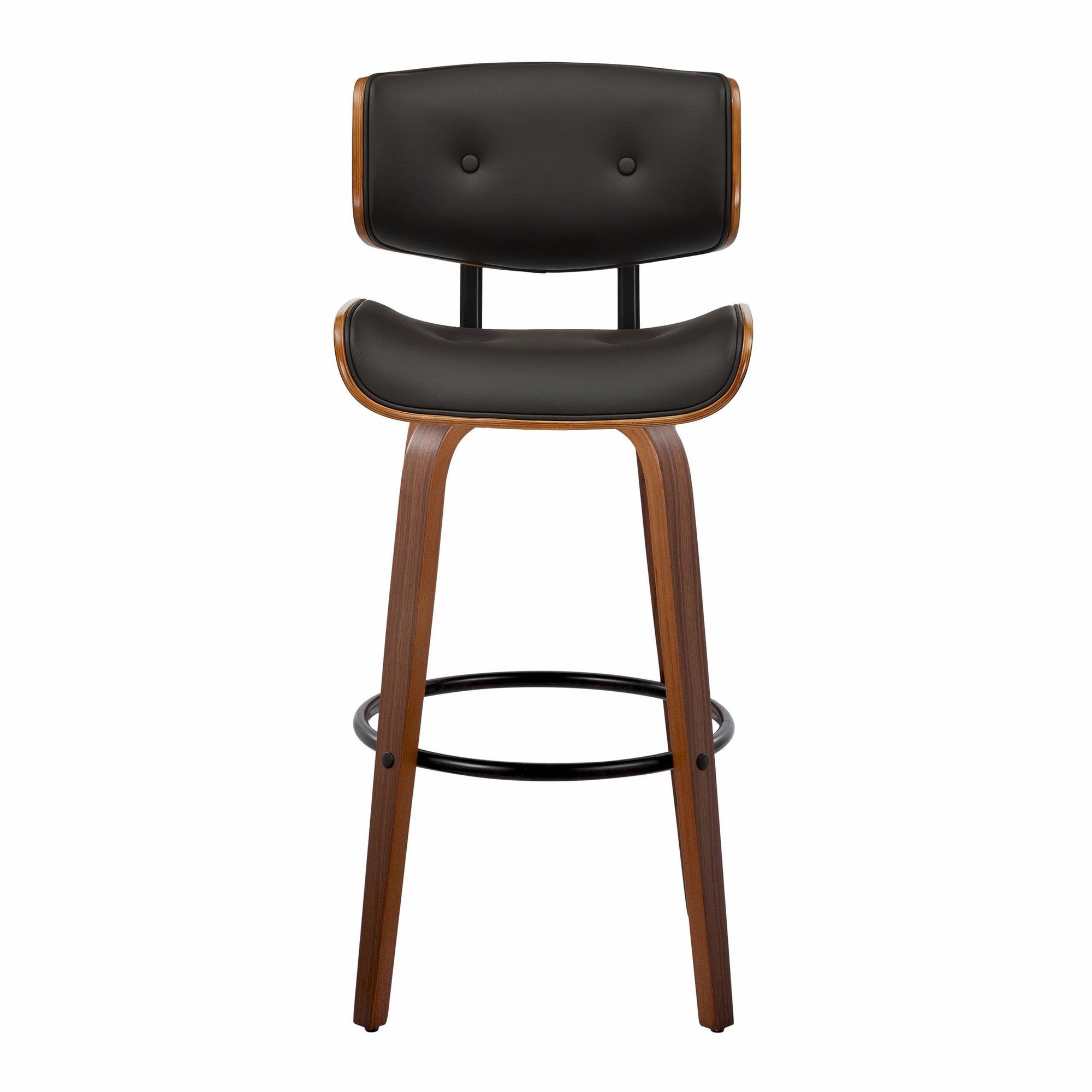 Lombardi 30" Fixed-Height Barstool - Set of 2 - Walnut Wood, Espresso PU, Black Metal
