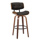 Lombardi 30" Fixed-Height Barstool - Set of 2 - Walnut Wood, Espresso PU, Black Metal