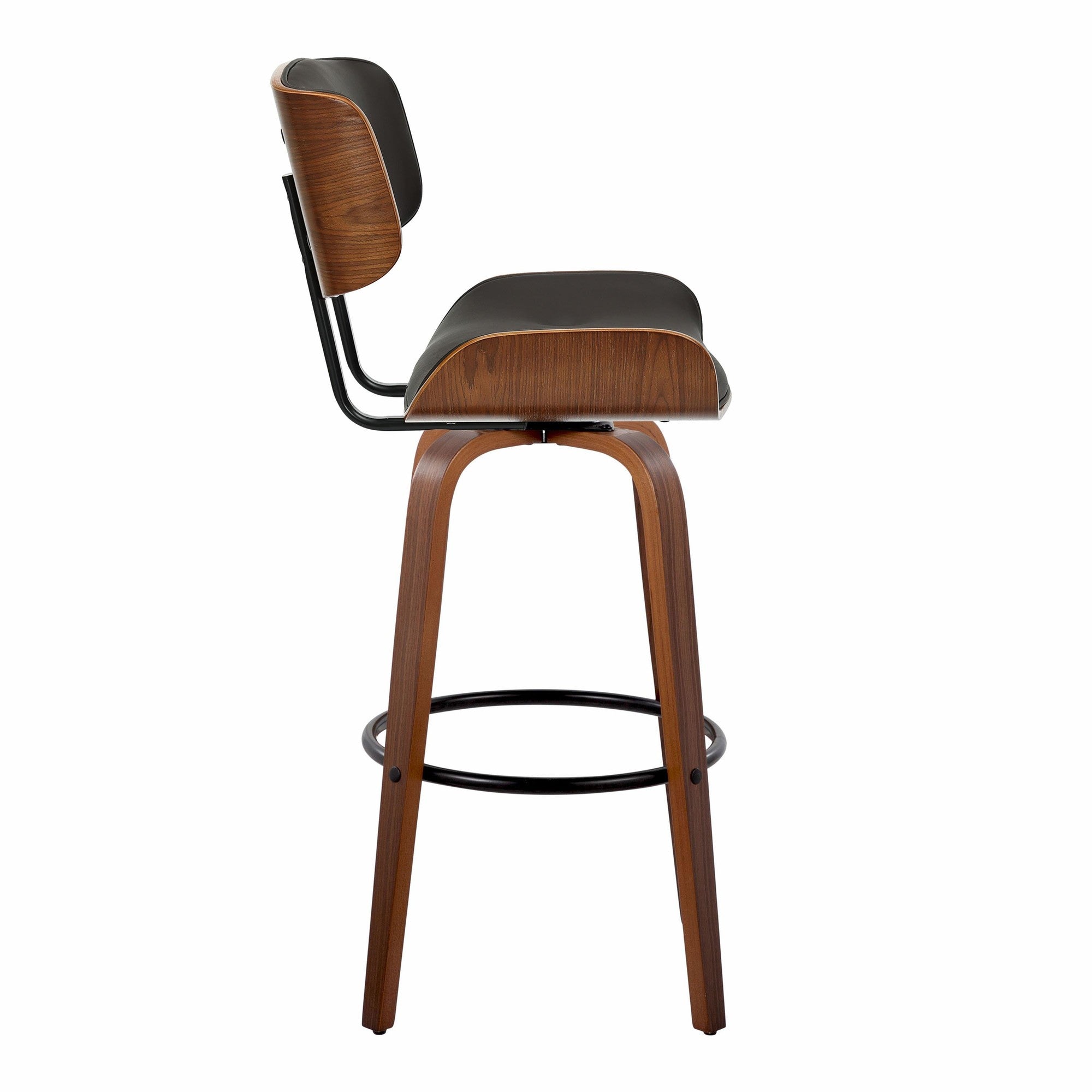 Lombardi 30" Fixed-Height Barstool - Set of 2 - Walnut Wood, Espresso PU, Black Metal